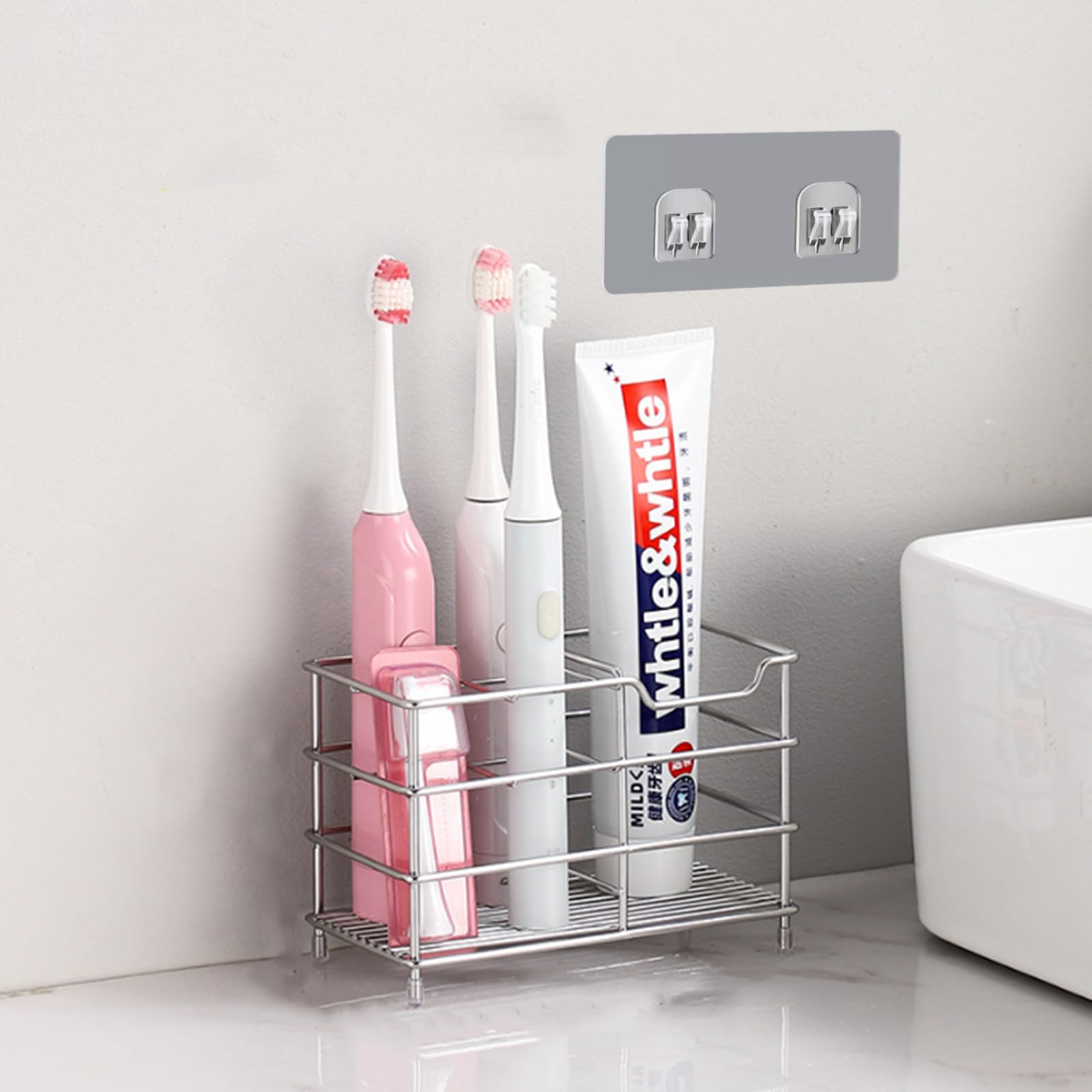 Binwat Toothbrush Holder Stainless Steel Small Ventilated Mould-Proof Toothbrush Caddy Antibacterial Metal Wall Mounted Toothpaste Stand for Bathroom(Silver,Electric)