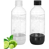 OiDiPi Soda Maker Bottles, 1 Litre Reusable BPA Free Sparkling Water Bottles, Reusable Carbonating Bottles, Replacement Bottle for Soda Machine, 2 Pack, Black (1L) &amp; White (1L)