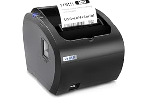 VRETTI Thermal Receipt Printer, 3'1/8 80mm Thermal Pos Receipt Printer with Auto Cutter Support Cash Drawer,USB Serial Ethern