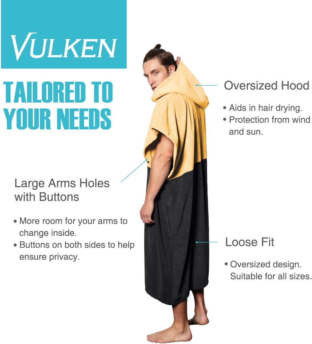 Vulken Extra Large Yellow Thick Hooded Beach Towel Changing Robe. Surf Poncho Men for Easy Change in Public. Quick Dry Microfiber Towelling for The Beach, Pool, Lake, Water Park. L/XL: Kitchen & Dining
