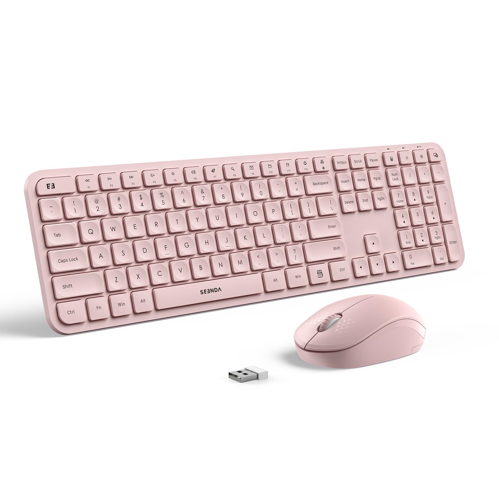 Photo 1 of Wireless Keyboard and Mouse Combo - seenda Full Size 2.4G USB Wireless Keyboard Mouse Set, Quiet Cordless Computer Keyboard Mouse for Windows, Laptop, PC - Pink