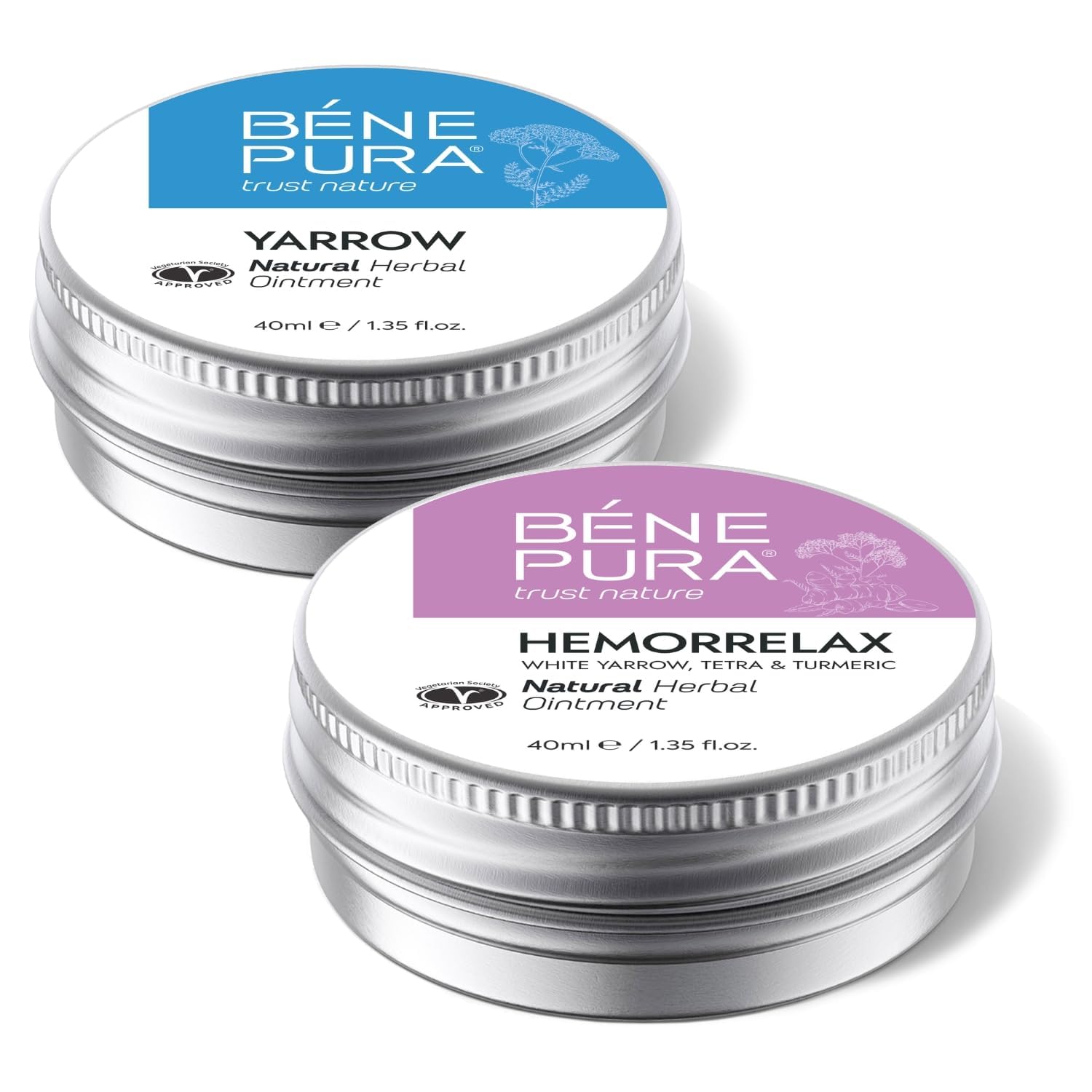 BenePura Hemorrhoids Ointments, Natural White Yarrow Ointments for Burning, Itching and Discomfort, 40 ml (Pack of 2)