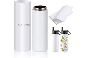 NO BRANDING PYD Life Sublimation Blanks Shrink Wrap Film,10 x 7 Inch Sublimation Shrink Sleeves for Sublimation Tumblers Mugs,Heat Sublimation Shrink Wrap for 11 OZ 30 OZ Sublimation Mugs Tumbler 50 PCS,White