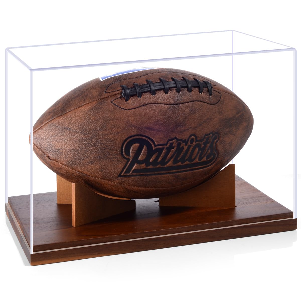 Photo 1 of Old Canal Football Display Case, Acrylic Clear Autographed Holder With Removable Wood Stand, Fall Decor Box for Memorial Sports Gloves, No Assembly Required