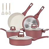 M MELENTA Pots and Pan Set Non Stick, 11 Pcs Kitchen Induction Cookware Set, Non Toxic PFOA Free Granite Cooking Set with Fry