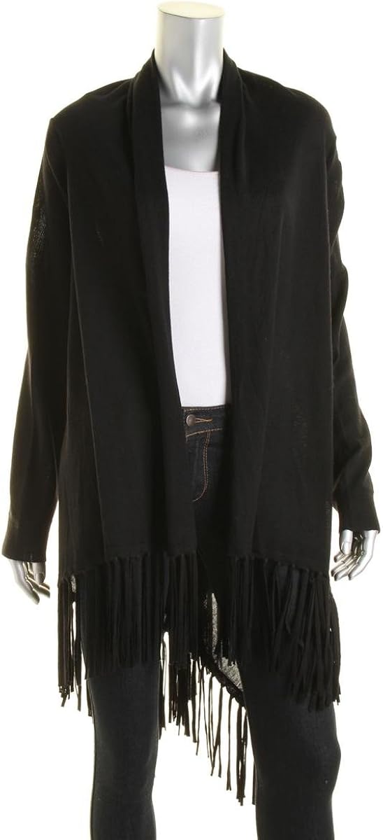 Lauren Ralph Lauren Plus Size Fringe Wool Cardigan Black One Size