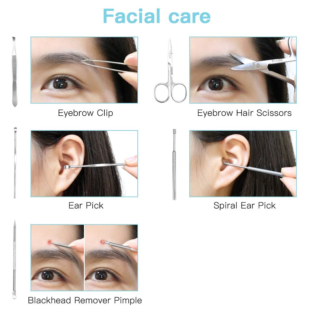 Nail Clippers Set 18PCS Manicure Set Manicure & Pedicure Tools Professional Nails Includes Scissor Tweezer Knife Ear Pick Cuticle Remover Tools - Nail Care Tools with Travel Case (black) : Beauty