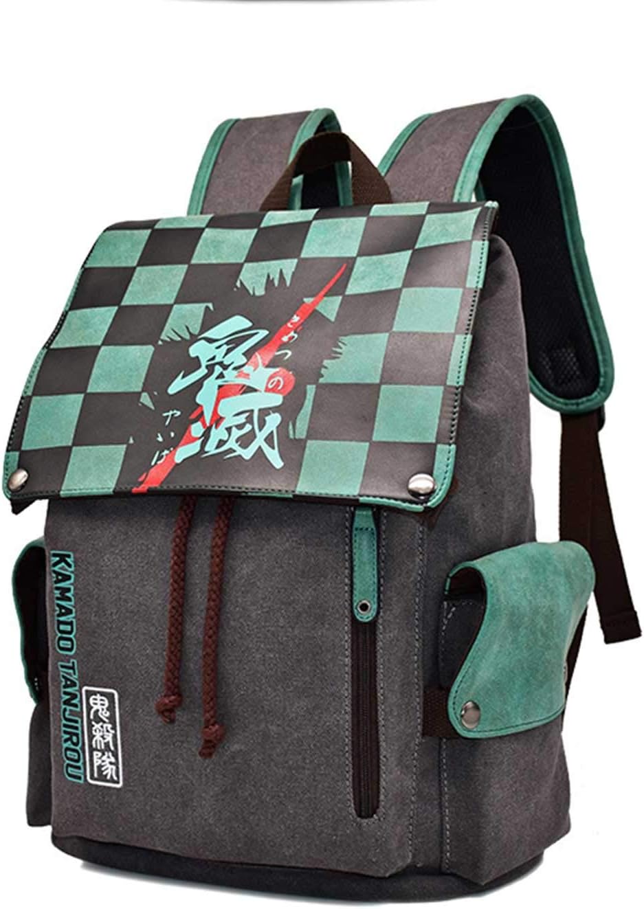 Demon Slayer Backpack Kamado Tanjirou Laptop Bag Japanese Anime Bookbag Canvas School Bag (One Size, Grey)