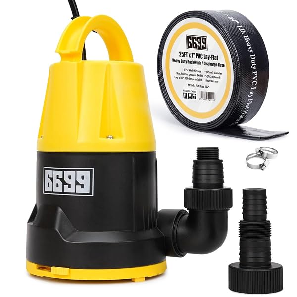 6699 SUBMERSIBLE SUMP PUMP 2500GPH HIGH FLOW WITH 25FT X 1-1/2” DISCHARGE HOSE DRAIN WATER PUMP KIT 1/2HP PORTABLE UTILITY PUMP EASY TO USE FOR FLOODED BASEMENT RAIN BARREL