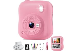HANGRUI Instant Print Camera for Kids,Christmas Birthday Gifts for 3 4 5 6 7 8 9 10 11 12 Year Old Boys Girls,Toddler Digital Video Camcorder Cameras, Best 1080P HD Selfie Toy with 32GB SD Card