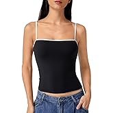 QINSEN Women's Double Lined Basic Tank Top Adjustable Spaghetti Straps Sleeveless Camisole Shirts