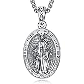 Zeuslia Patron Saint Medals, 925 Sterling Silver Catholic Necklace for Women, Protection Jewelry Religious Gifts for Wife Girlfriend Mom Grandma Daughter with 2.0mm 18"+2" Rolo Chain