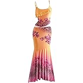 Verdusa Women's 2 Piece Floral Leopard Print Outfit Layered Ruffle Cami Top and Fishtail Maxi Skirt Set Vacation Outfits