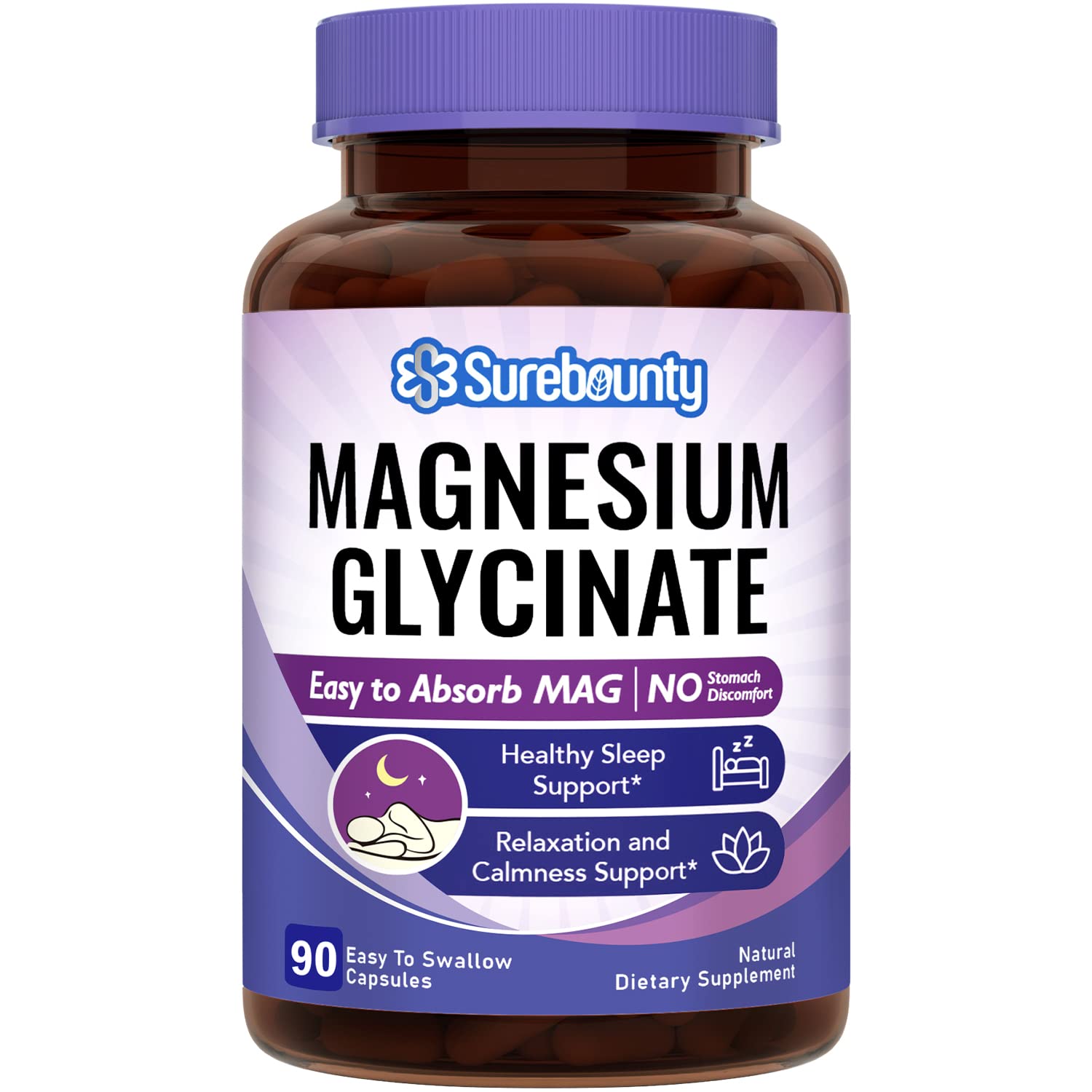 Surebounty Magnesium Glycinate Supplement for Sleep, 710 mg Chelated Magnesio Glycinate (80 mg Elemental Magnesio), Small Capsules for Kids & Adults, Easy to Swallow 90 Capsules