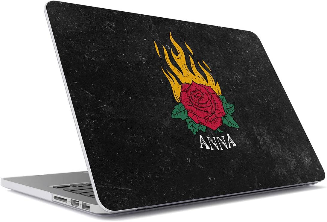 Personalized Slim Plastic Hard Case Cover Compatible With, Macbook Air 13 Inch Model: A1932 (release: 2018) Custom Name Surname Letter Initial Customized Red Roses Flowers Black Marble Fire Unique