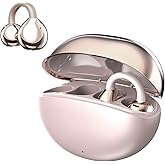 Clip On Open Ear Earbuds, Wireless Bluetooth 5.4 Headphones with Mic, Lightweight & Comfortable for Sports, Running,and Fitness,Bone Conduction,IPX5 Waterproof Noise Cancelling Earphones (Rose gold)