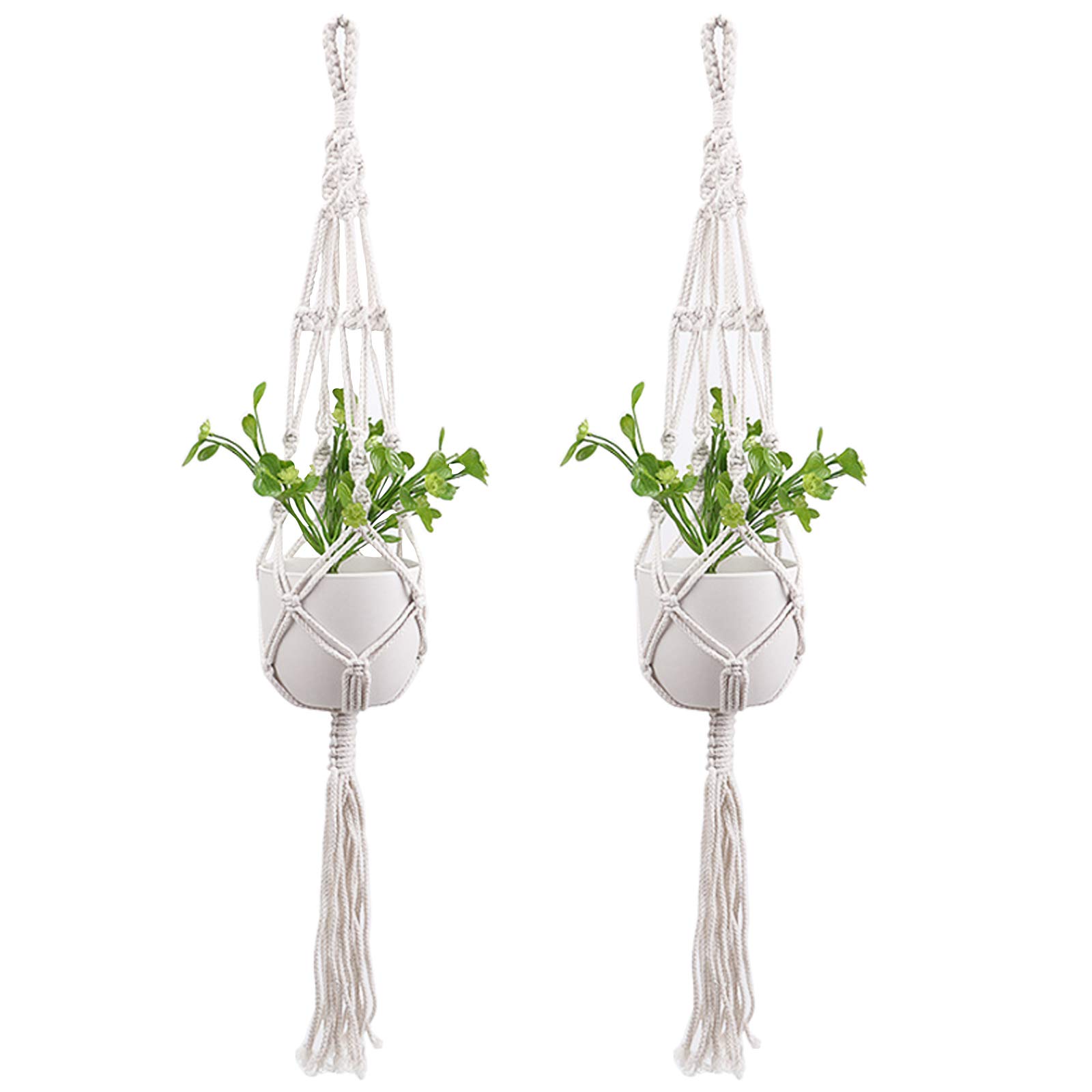Skyzone 2 PCS Macrame Plant Hangers Plant Pot Holder Cotton Rope Hanging Planter Basket for Indoor Outdoor Flower Pot Patio Deck Ceiling Plant Holder Home Decor (105cm/41inch,White)