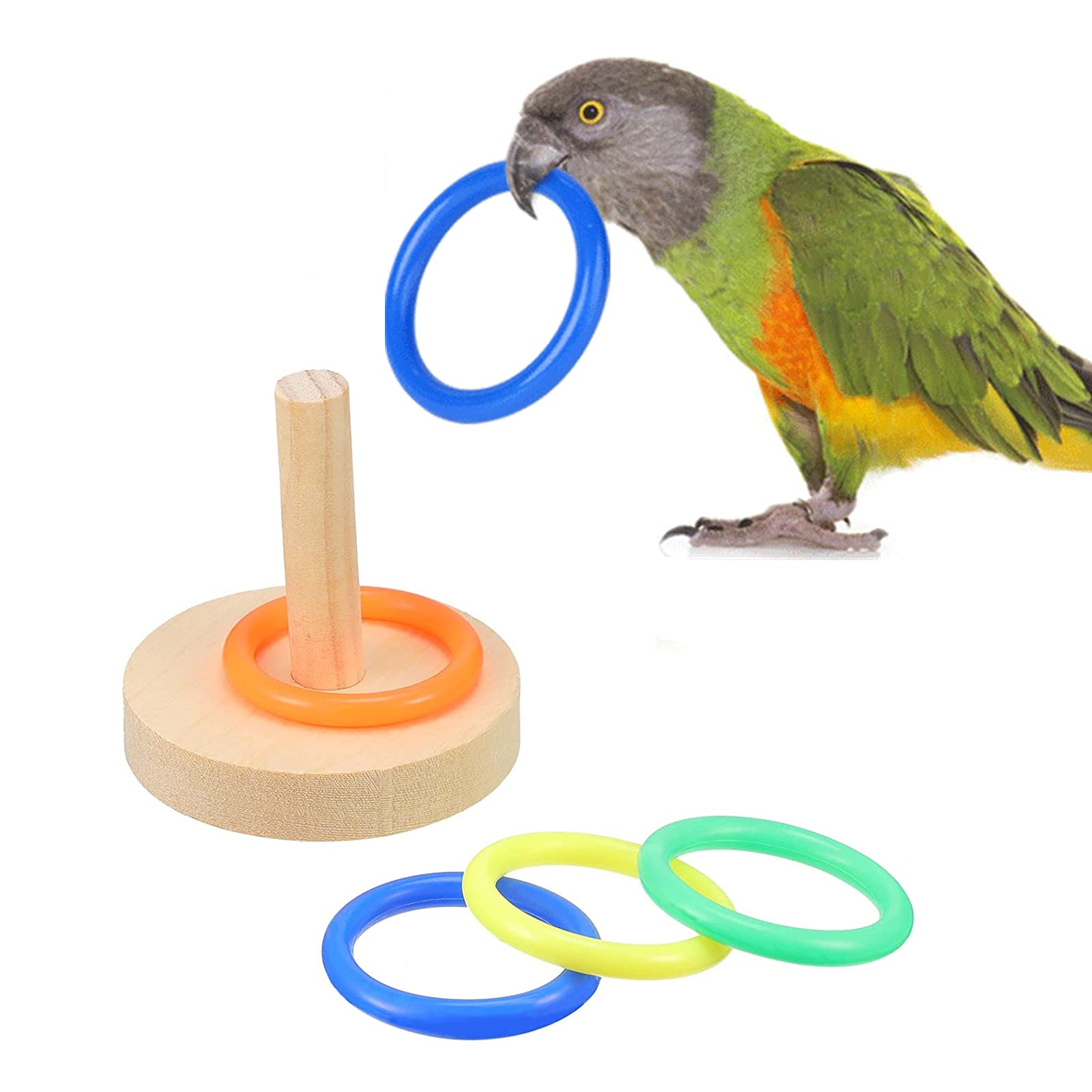 Yunmoxiao Bird Training Toy - Wooden Parrot Basketball - Colorful Stacking Rings for Small & Medium Birds