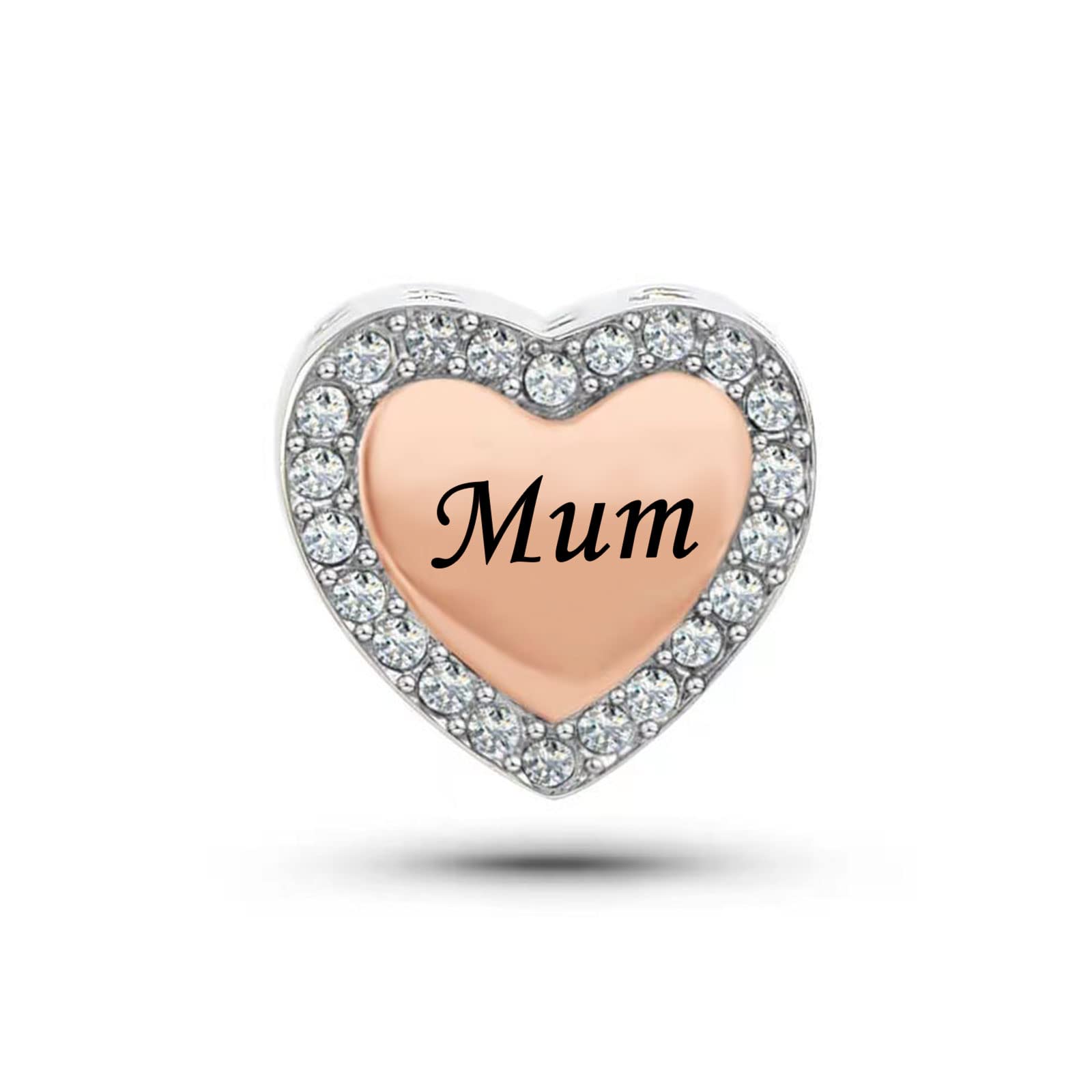 Love Heart Rose Gold Mum Charm Compatible with Pandora Charms Bracelets Women Daughter Mothers Day Birthday Jewellery Gift Present