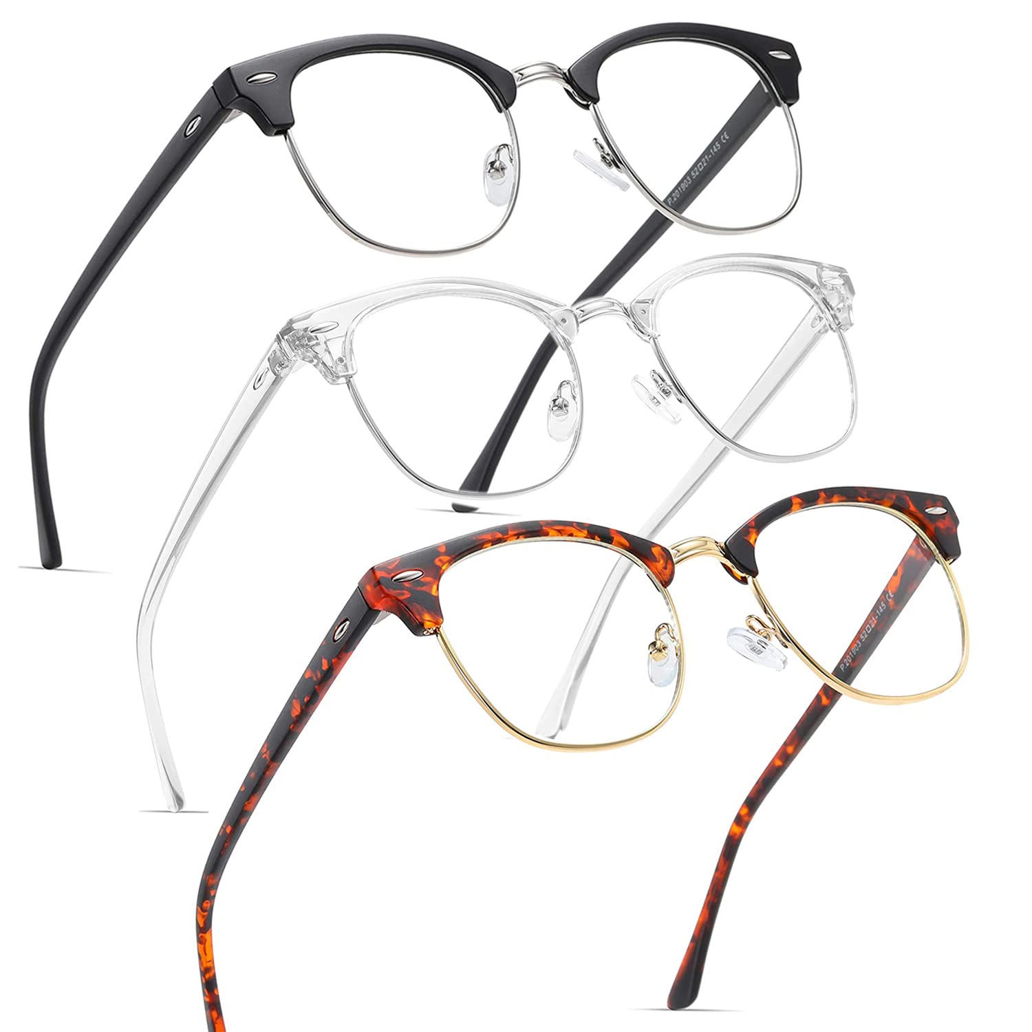 Perfectmiaoxuan 3 Pack Blue Light Blocking Glasses - Retro Round Frame | Anti Fatigue & HD Non-Prescription Lenses for Computer Gaming, Office, and Screen Use | Unisex for Women & Men