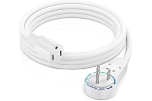 Maximm Cable 6 Feet 14Awg 360° Rotating Flat Plug Extension Cord/Wire, 3 Prong Grounded Wire, Heavy Duty Extension Cord - UL Certified - White