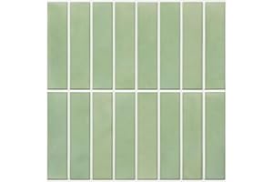 Commomy 10 Pcs Peel and Stick Tiles-11.8"X11.8" Matte Green Ultra-Light PVC 3D Peel and Stick Wall Tile ‎Linear Mosaic Stick on Backsplash Tiles for Kitchen,Bathroom,Renters,Decorative Tiles
