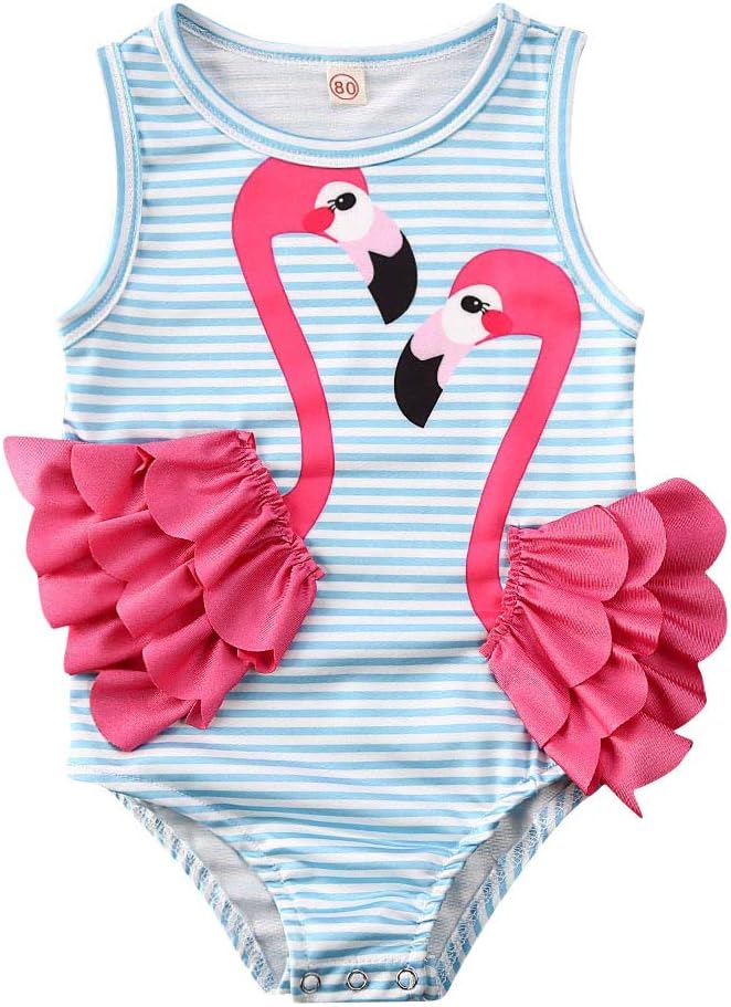 Toddler Kids Baby Girls Flamingo Bikini Swimwear One Piece Swimsuit Bathing Suit Strap Tassels Ruffle Beachwear