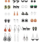 Halloween Earrings for Women Bat Cat Witch Earrings Set Spider Web Skull Pumpkin Earring Halloween Jewelry Outfit Costumes Accessories