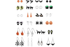 DCFYWL731 5-26Pairs Halloween Thanksgiving Fall Christmas Theme Earrings Set Holiday Earrings Halloween Stud Earrings Set Spider Pumpkin Ghost Bat Web Skull Drop Earring Holiday Jewelry Gifts