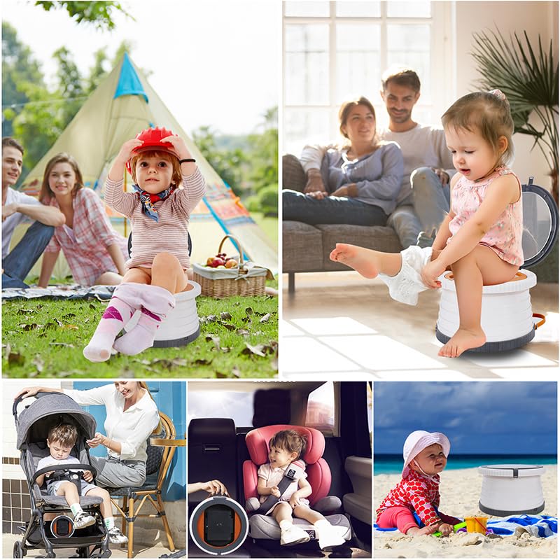 Portable, Foldable Potty seat for Toddler, Training Toilet Seat Emergency Toilet The Bottom Has the Function of Storing Garbage Bags for Car, Camping, (grey)