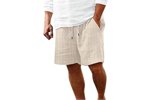 Mens Cotton Linen Shorts Casual Drawstring 9 inch Inseam Shorts Stretch Summer Beach Wear with Pockets
