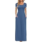 AUSELILY Women's Maxi Dresses with Pockets Petal Short Sleeve Square Neck Casual Long Dress 2026