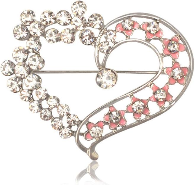 Romantic Love Heart Brooch Pin Crystal Porcelain Flower Brosh for Women