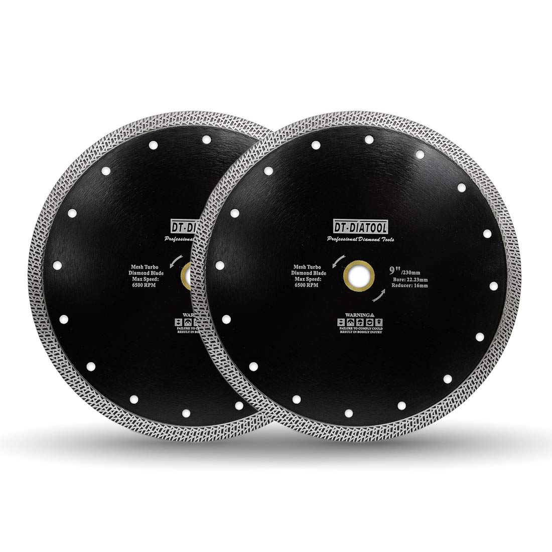 DT-DIATOOL Diamond Cutting Disc 2PCS 9 Inch / 230mm Cutting Disc with Mesh Turbo for Porcelain Tile Marble Ceramic Granite