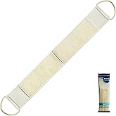 Natural Loofah Back Scrubber, Double-Sided Exfoliating Body Scrubber with Handy Strap for Deep Cleaning, Durable Bath Shower Luffa Sponges for Men and Women (Beige)