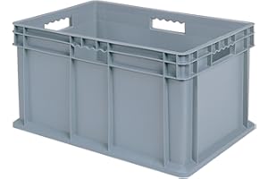 Akro-Mils 37682 Straight Wall Container Tote with Solid Sides and Solid Base, 24-Inch by 16-Inch by 12-Inch, Case of 3, Grey
