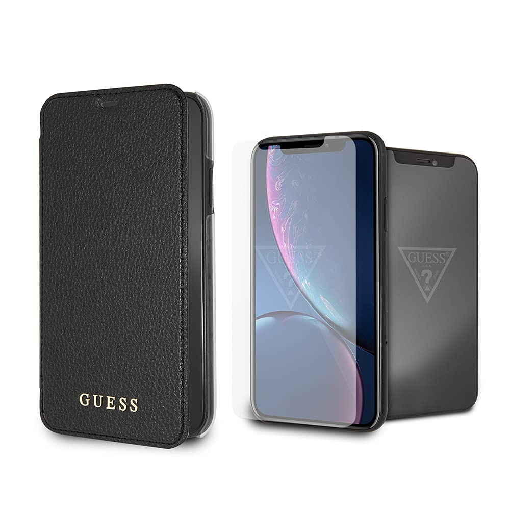 Guess boekmodel hoesje - black - for iPhone XR - includes GUESS Tempered Glass Pack