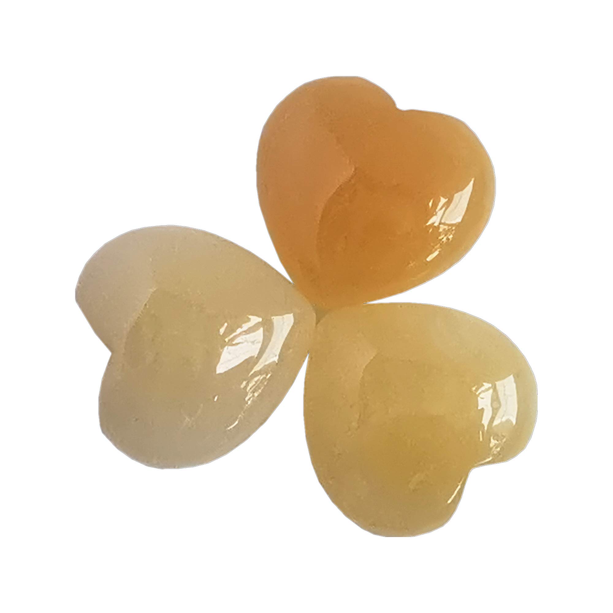 Manekieko 3 Pcs Natural Yellow Jade Pocket Palm Thumb Healing Crystal Heart Love Worry Stones,25mm Reiki Balancing Crystal and Healing Stones