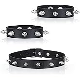 Thrymme 3 Pcs Spiked Choker, Spike Choker Necklace & Bracelets Set, Punk Rock Gothic Punk Chokers for Women & Men, 80s 90s Vintage Style, Black Leather Collar and Cuffs