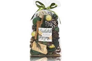 Qingbei Rina Pinecone Potpourri Bags - Pine Scented Christmas Potpourri Dried Flower with Cinnamon, Winter Holiday Decorative Bowl Filler & Vase Decor, 20 oz(Green)