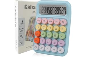 Envysun Colorful Candy Calculator,Mechanical Calculator Cute 12 Digit Large LCD Display Big Round Button Calculator,Easy to Press,for School Office Business Home,Automatic Sleep,with Batter(Blue)