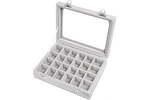 EONGOA Jewelry Box 24 Grid Velvet Earrings Holder Tray Detachable Earring Case Jewelry Showcase for Drawers Glass Clear Lid Organizer Jewelry Display Storage Ring Trays (Gray)