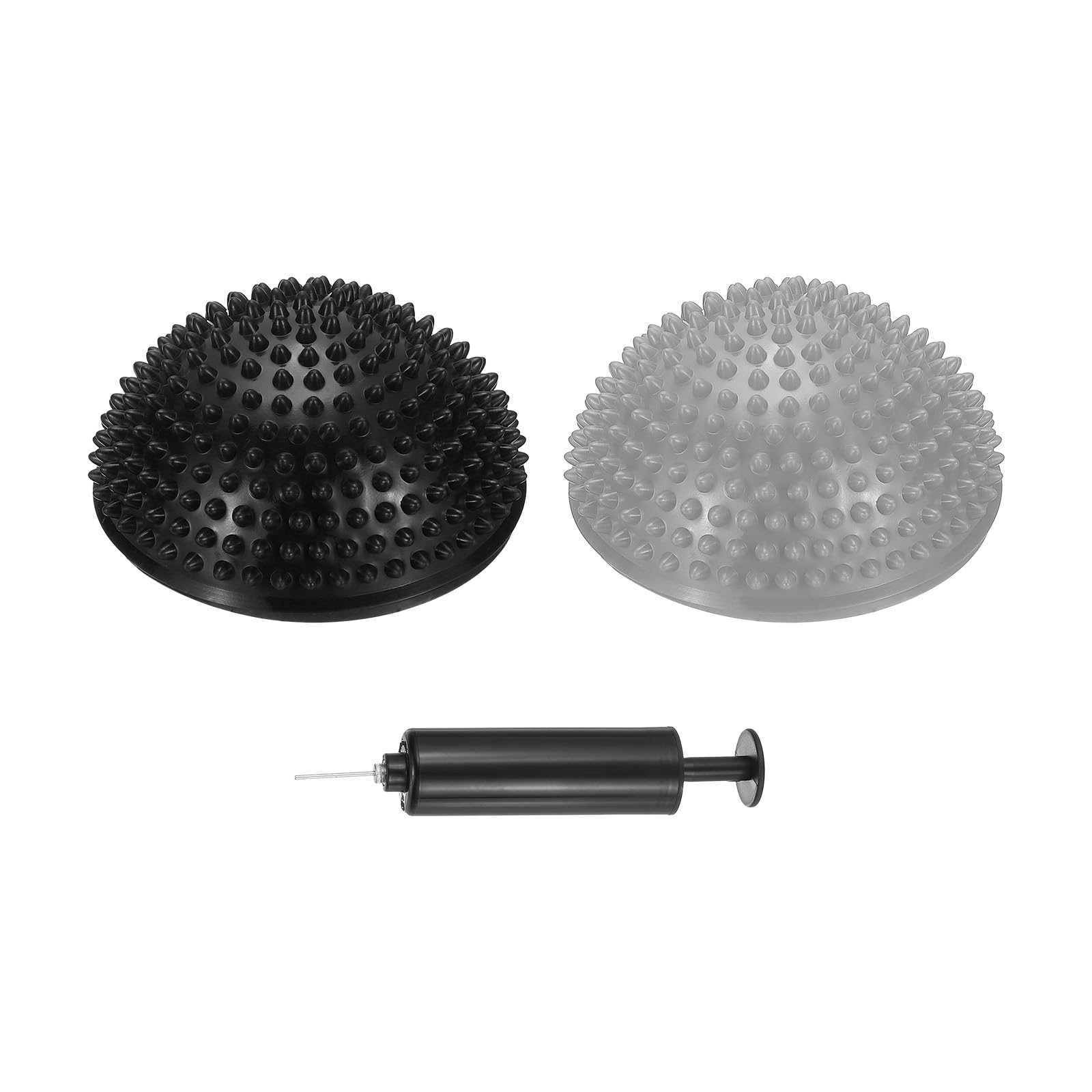 PATIKIL 2 Pcs Half Spiky Domes Balance Pods 6.7x3.1 Inch, Balance Trainer Dots with Hand Pump for Core Body Balancing Stability Training Foot Massage, Silver/Black
