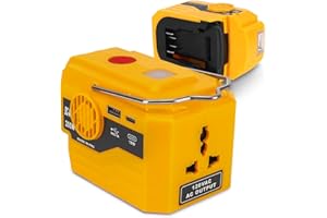 TAINGWEI 200W Power Inverter for Dewalt 20v 60v Battery,DC 20V to AC 110-120V Battery Inverter with 1 USB Port, 1 USB-C Port,280lm LED Light for Outdoors Camping Travel Hunting Emergency(Tool Only)