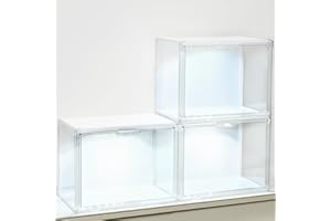 GUDEMAY Clear Stackable Plastic Storage Bins with Magnetic Lid & LED Light – Acrylic Display Case for Collectibles, Dolls, Bo