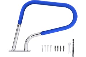 PioneerWorks Swimming Pool Handrails 30" x 22 "Pool Railings for Inground Pools, 304 Stainless Steel Load Capacity 385 LBS, Non-Slip Pool Handrail with Blue Handle Covers and Quick Install Fittings