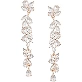 SWEETV Long Rhinestone Dangle Earrings for Women, Wedding Bridal Earrings for Brides, Crystal Chandelier Drop Earrings for Prom or Pageant