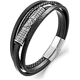 SeiMios Mens Leather Bracelet Viking Multi-Layer Braided Wristband Bangle Stainless Steel Buckle Jewelry Gifts for Him