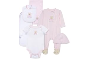 Little Me Baby Layette Gift Set - Footie and Cap, Onesie, 3-Piece Bib And Burp Set, Swaddling Blanket, Baby Shower Gifts