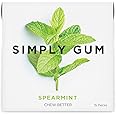 Simply Gum | Spearmint | Plant- Based Chewing Gum | Pack of Six (90 Pieces Total) | Synthetic Plastic Free + Aspartame Free + non GMO